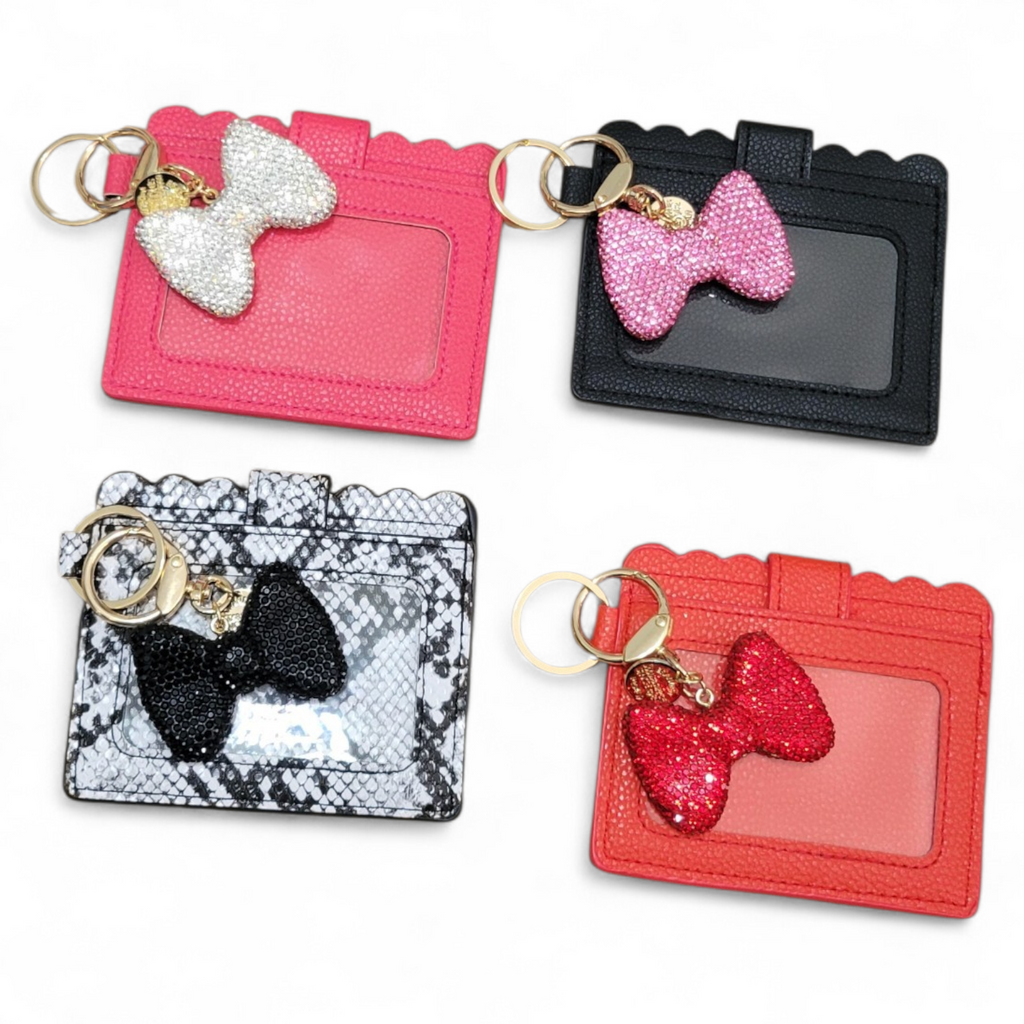 Card holder with glitter bow keychain