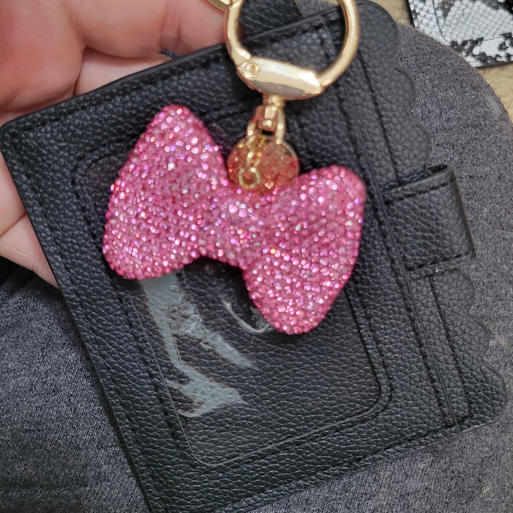 Card holder with glitter bow keychain