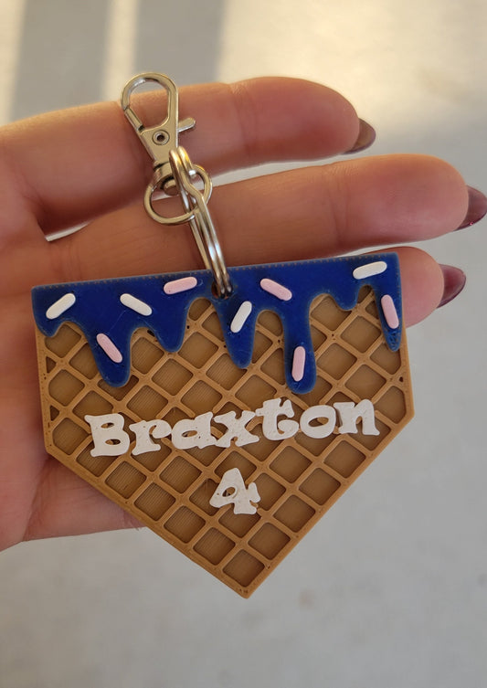 Ice cream drip baseball bag tag/ keychain