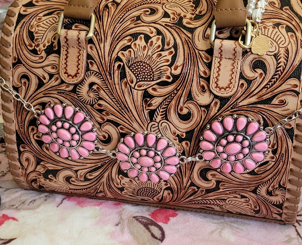 Pink flower concho purse chain (bag not include)