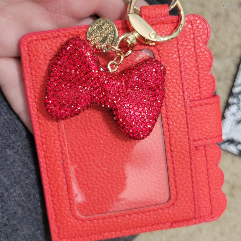 Card holder with glitter bow keychain