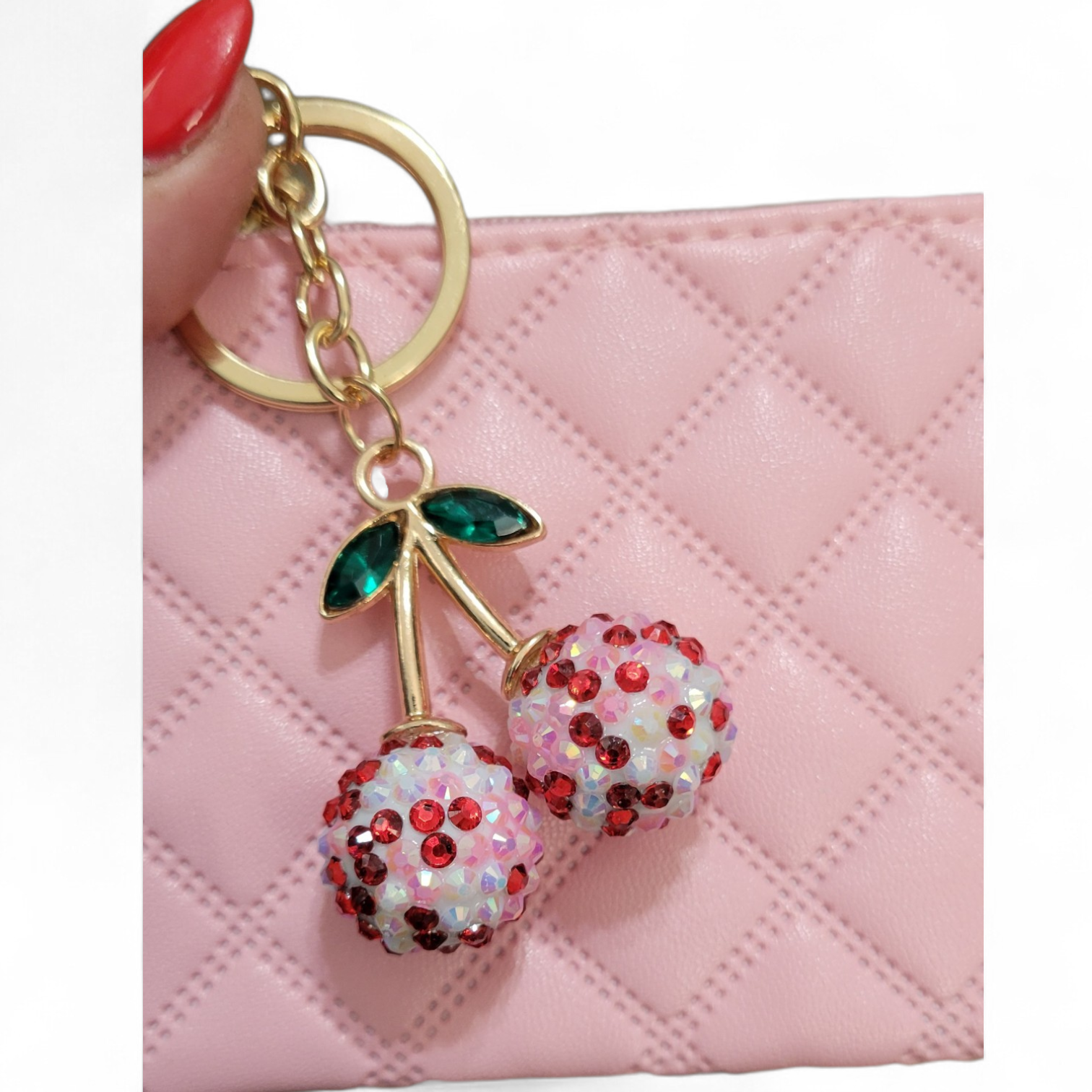 Quilted mini change wallet and cherry keychain (2 color options)