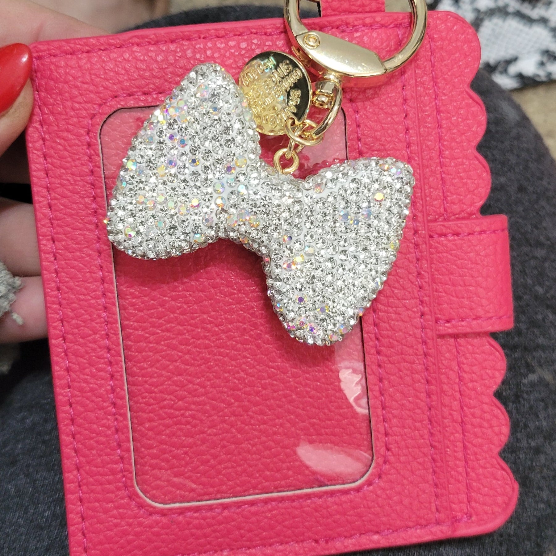 Card holder with glitter bow keychain