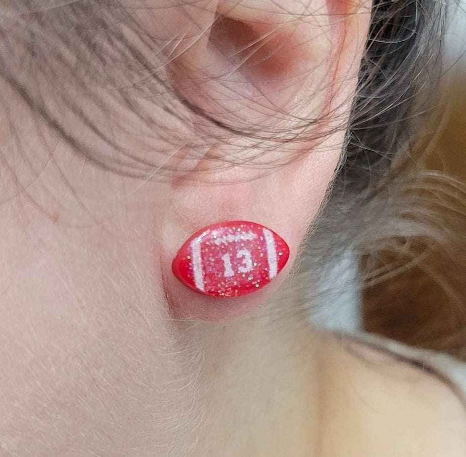 Customizable glitter football stud earrings