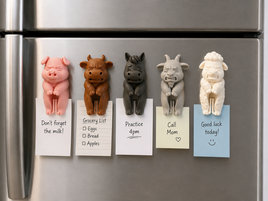 3d printed farm animal bag clips / magnets