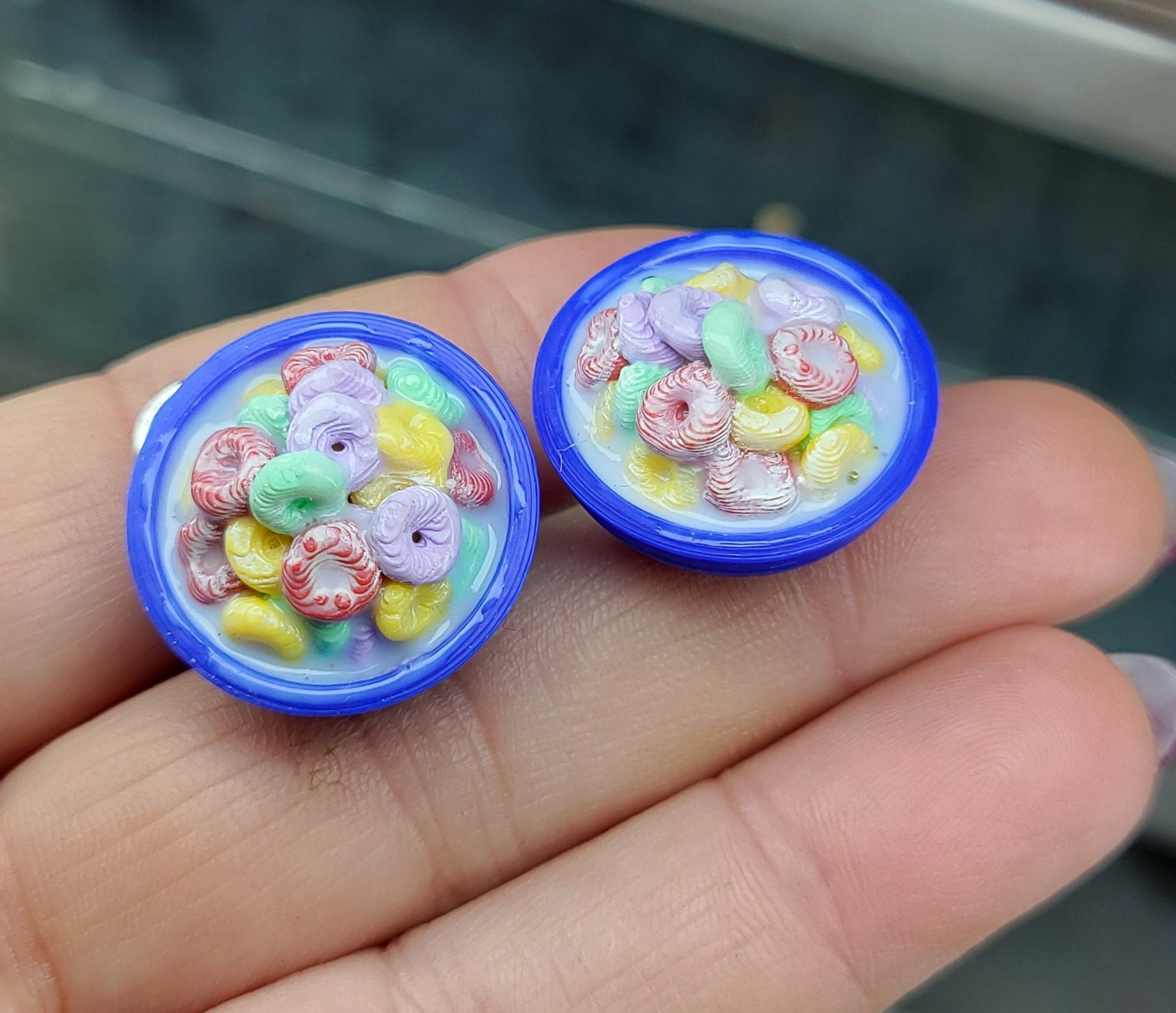 Cereal bowl with milk earrings
