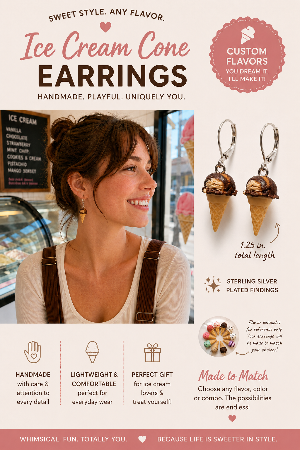 Ice cream cone earrings - totally customizable