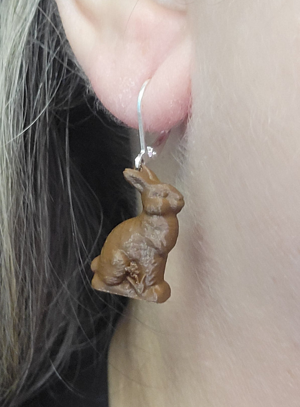 chocolate bunny dangle earrings - sterling silver hooks